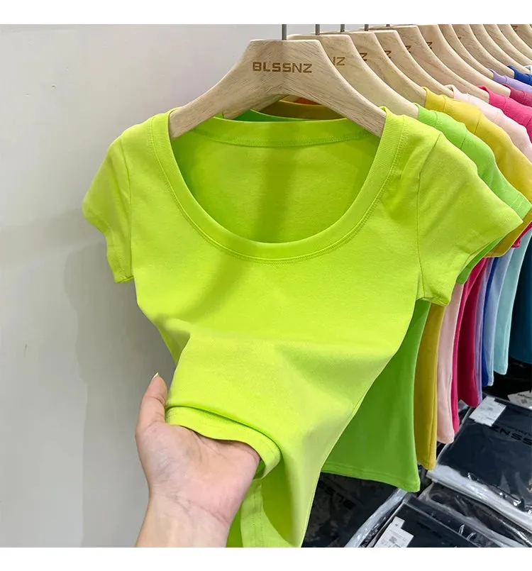 16 Colors Summer Slim Skinny Short Sleeve Croptops
