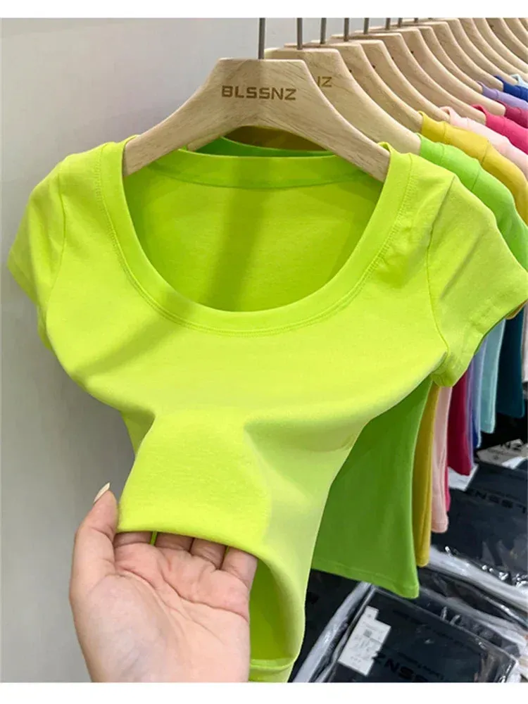 16 Colors Summer Slim Skinny Short Sleeve Croptops