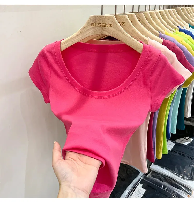 16 Colors Summer Slim Skinny Short Sleeve Croptops