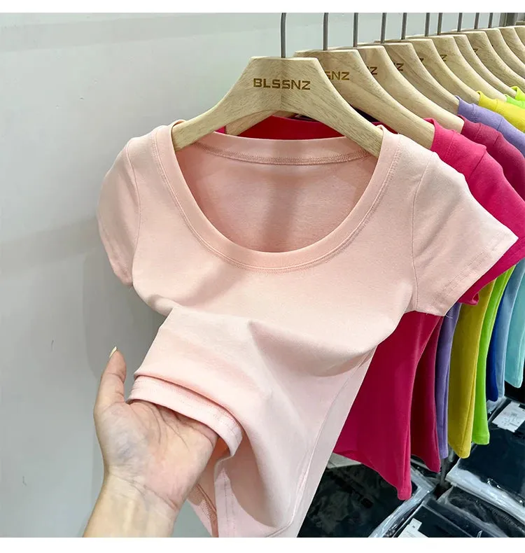 16 Colors Summer Slim Skinny Short Sleeve Croptops