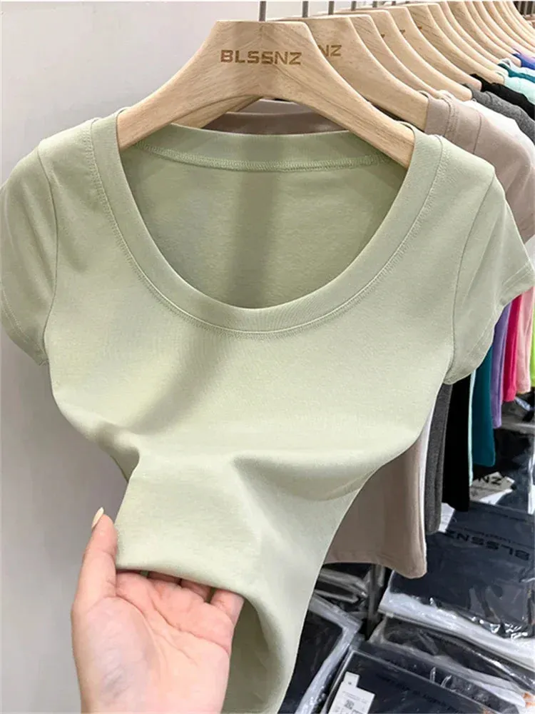 16 Colors Summer Slim Skinny Short Sleeve Croptops
