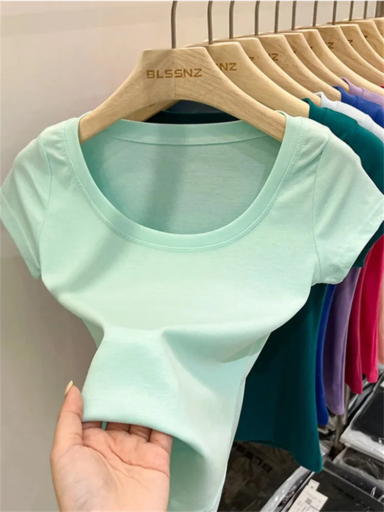 16 Colors Summer Slim Skinny Short Sleeve Croptops