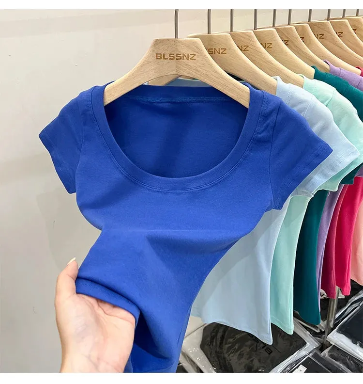 16 Colors Summer Slim Skinny Short Sleeve Croptops