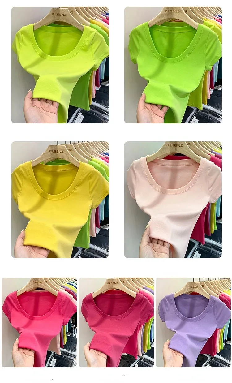 16 Colors Summer Slim Skinny Short Sleeve Croptops