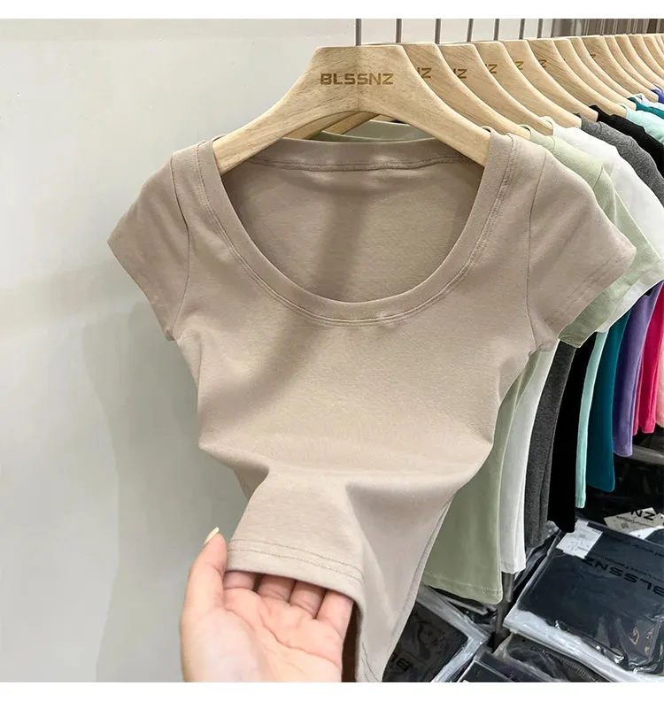 16 Colors Summer Slim Skinny Short Sleeve Croptops