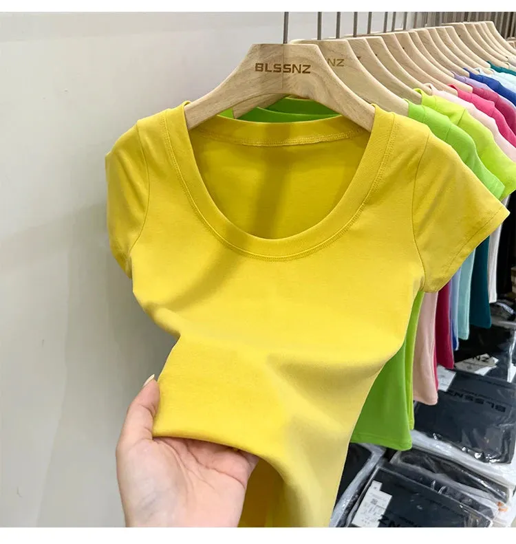 16 Colors Summer Slim Skinny Short Sleeve Croptops