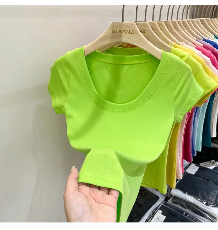 16 Colors Summer Slim Skinny Short Sleeve Croptops
