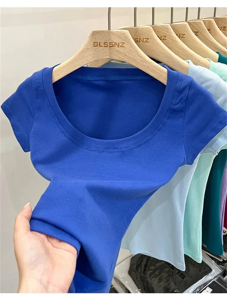 16 Colors Summer Slim Skinny Short Sleeve Croptops
