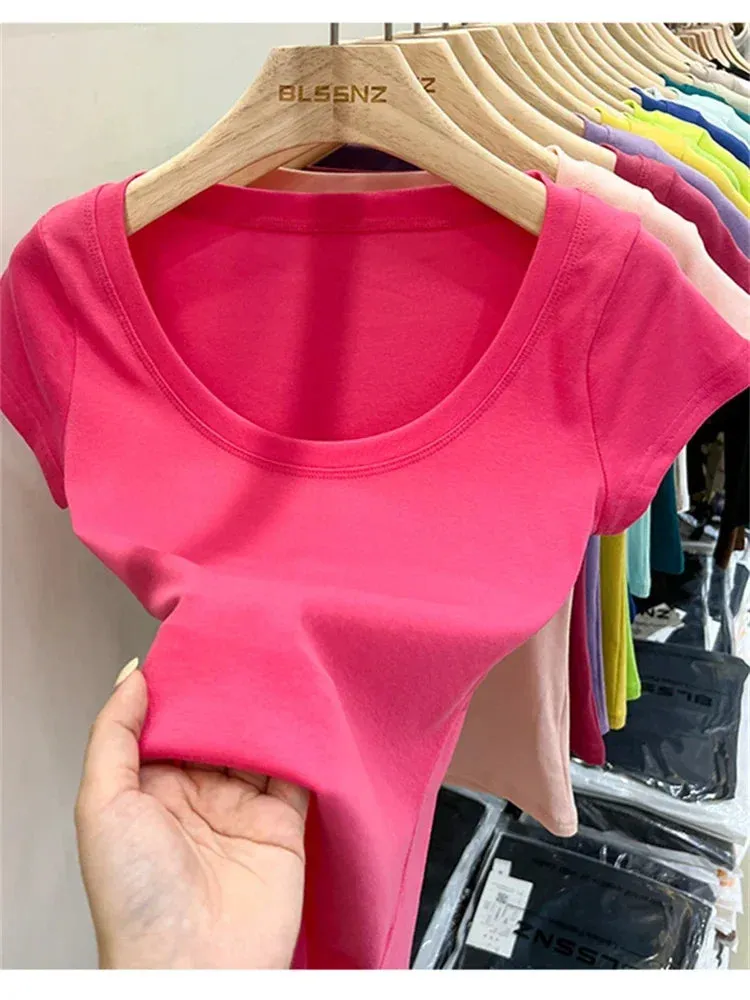 16 Colors Summer Slim Skinny Short Sleeve Croptops