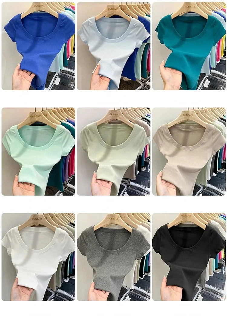 16 Colors Summer Slim Skinny Short Sleeve Croptops