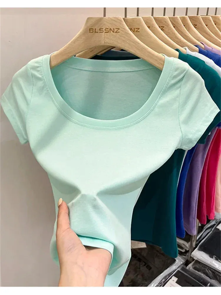 16 Colors Summer Slim Skinny Short Sleeve Croptops
