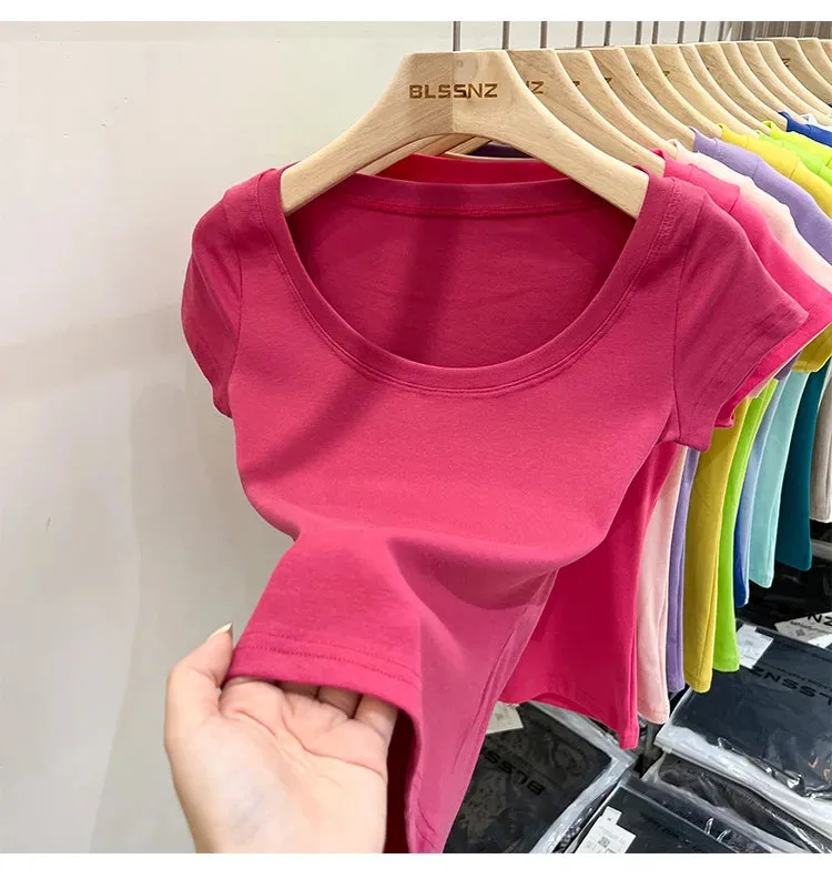 16 Colors Summer Slim Skinny Short Sleeve Croptops