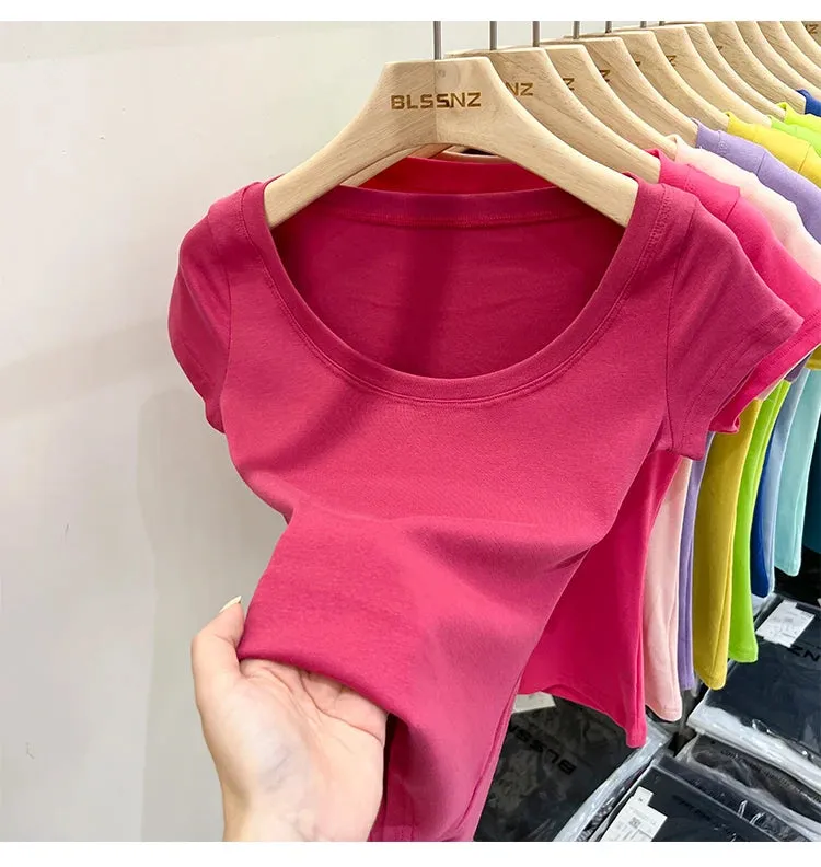16 Colors Summer Slim Skinny Short Sleeve Croptops
