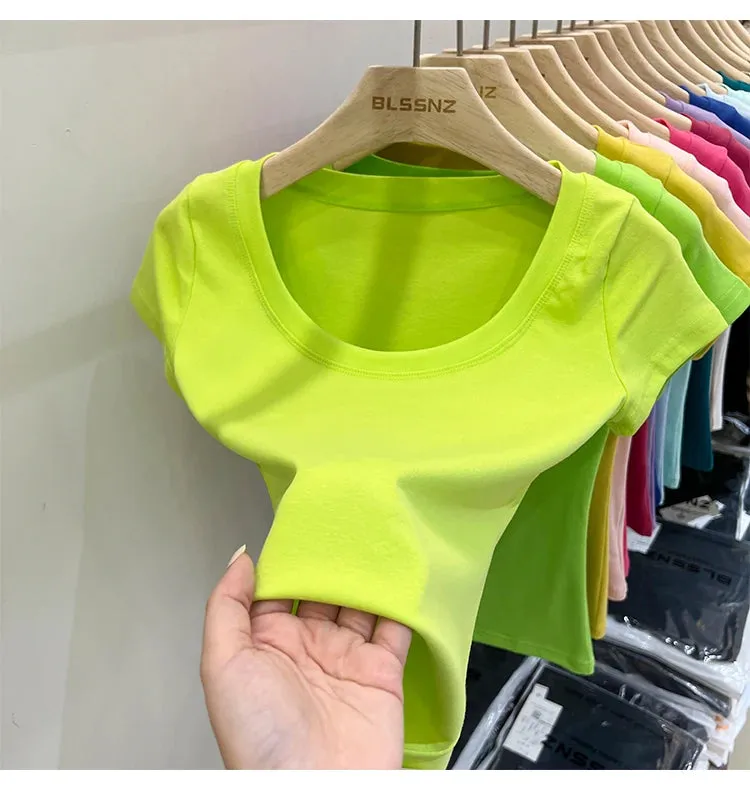 16 Colors Summer Slim Skinny Short Sleeve Croptops