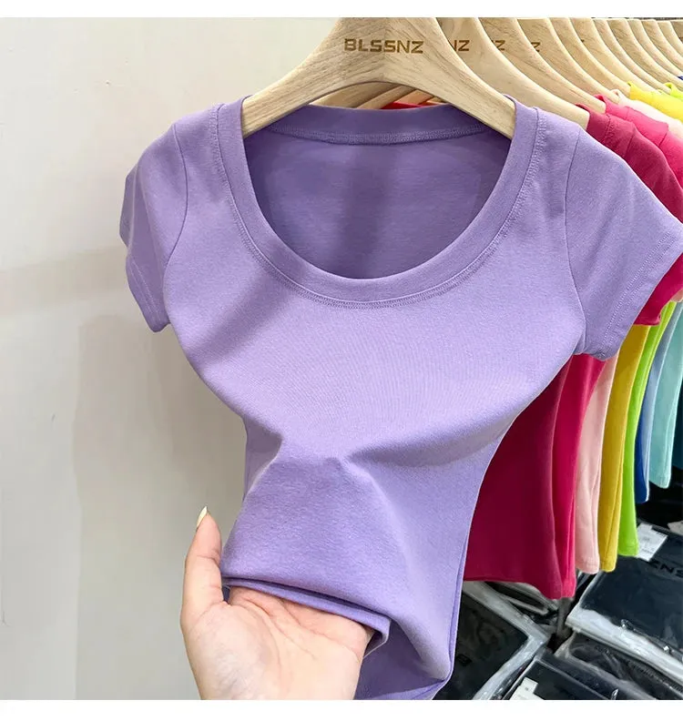 16 Colors Summer Slim Skinny Short Sleeve Croptops
