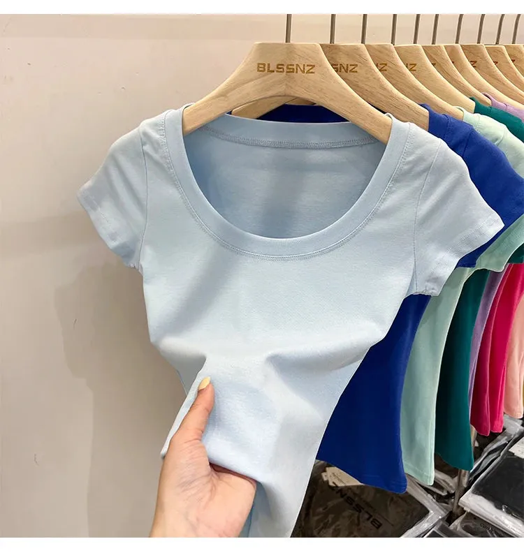16 Colors Summer Slim Skinny Short Sleeve Croptops