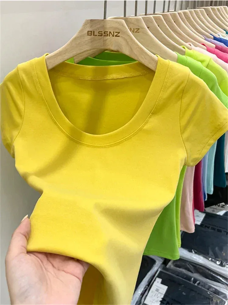 16 Colors Summer Slim Skinny Short Sleeve Croptops