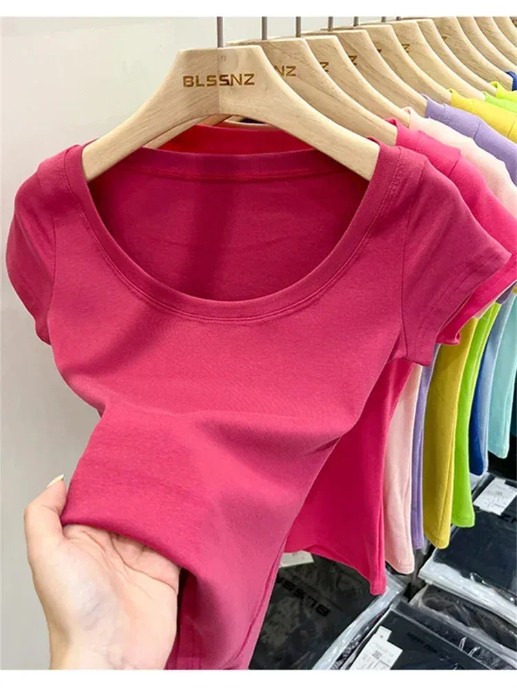 16 Colors Summer Slim Skinny Short Sleeve Croptops