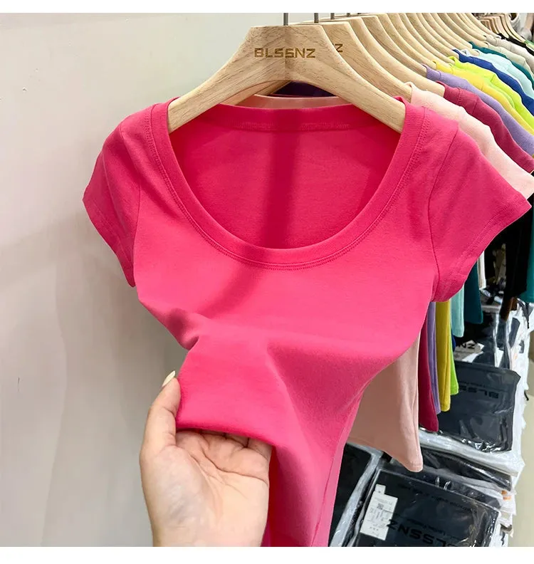 16 Colors Summer Slim Skinny Short Sleeve Croptops