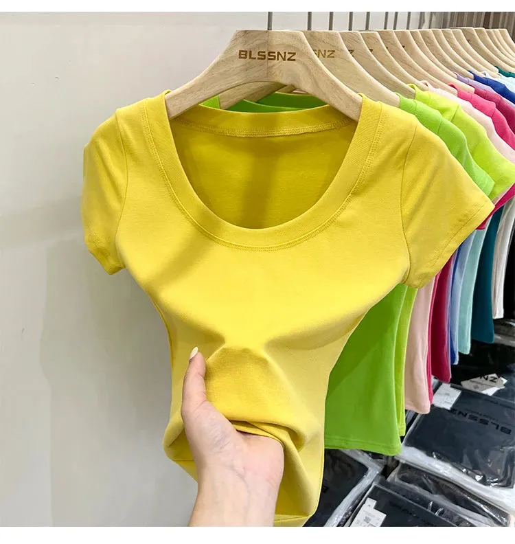 16 Colors Summer Slim Skinny Short Sleeve Croptops