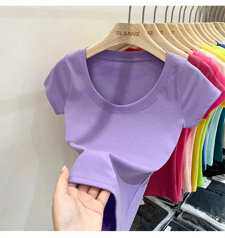 16 Colors Summer Slim Skinny Short Sleeve Croptops