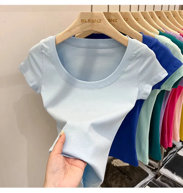 16 Colors Summer Slim Skinny Short Sleeve Croptops