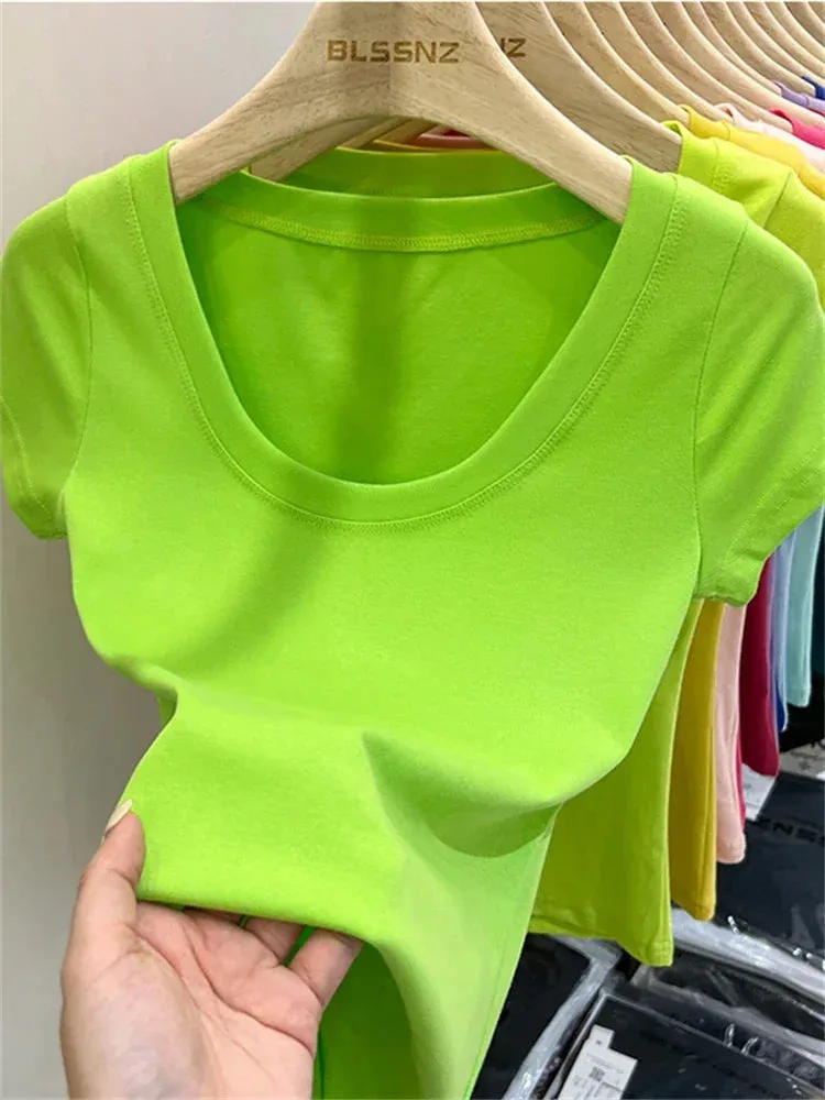 16 Colors Summer Slim Skinny Short Sleeve Croptops