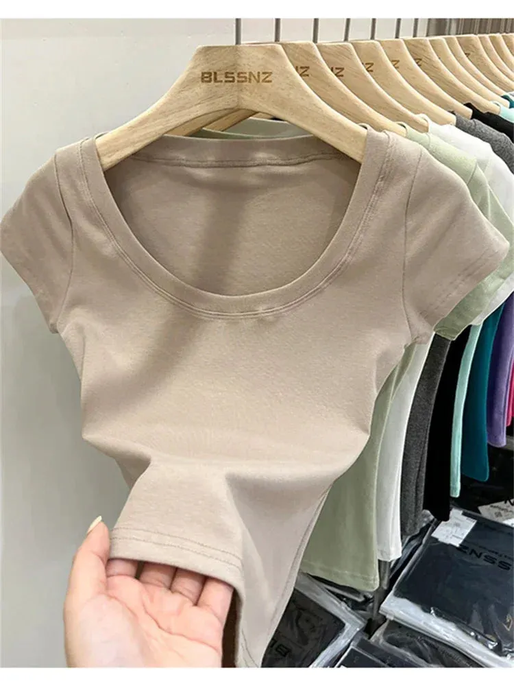 16 Colors Summer Slim Skinny Short Sleeve Croptops