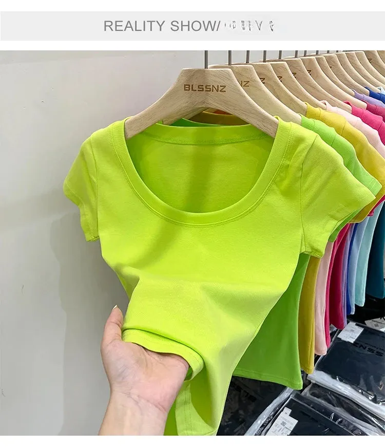 16 Colors Summer Slim Skinny Short Sleeve Croptops