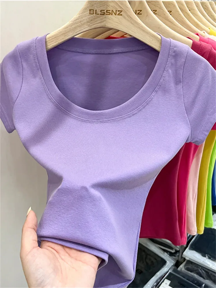 16 Colors Summer Slim Skinny Short Sleeve Croptops