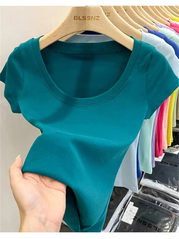 16 Colors Summer Slim Skinny Short Sleeve Croptops