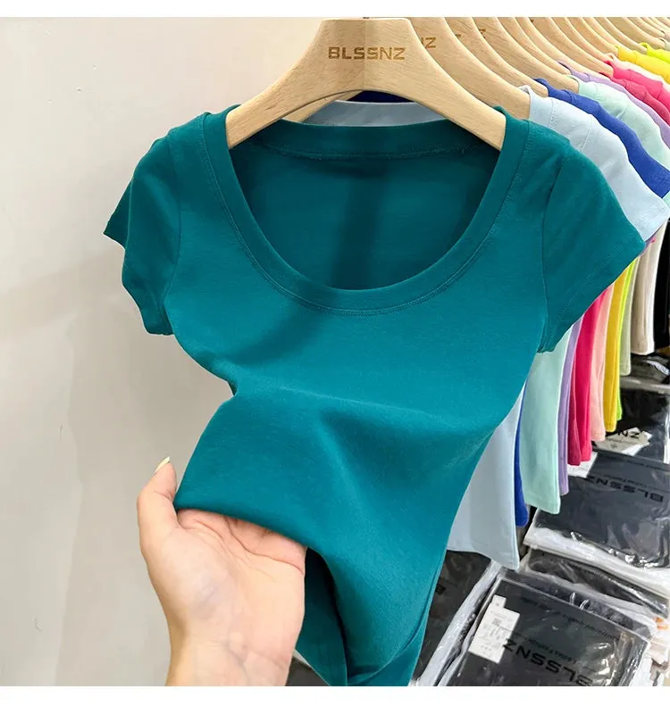 16 Colors Summer Slim Skinny Short Sleeve Croptops