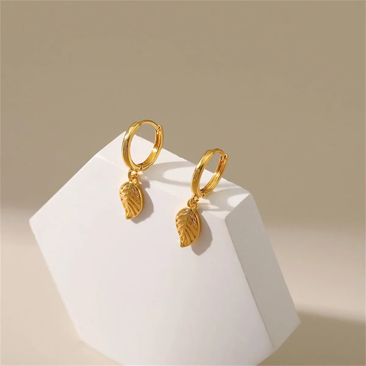 18K Gold-Plated Leaf Huggie Earrings