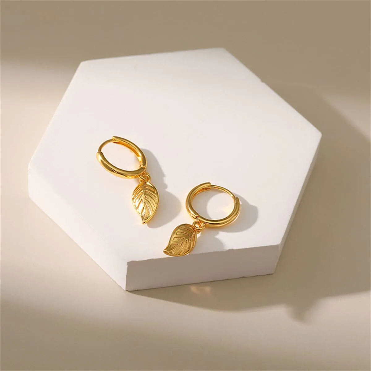 18K Gold-Plated Leaf Huggie Earrings