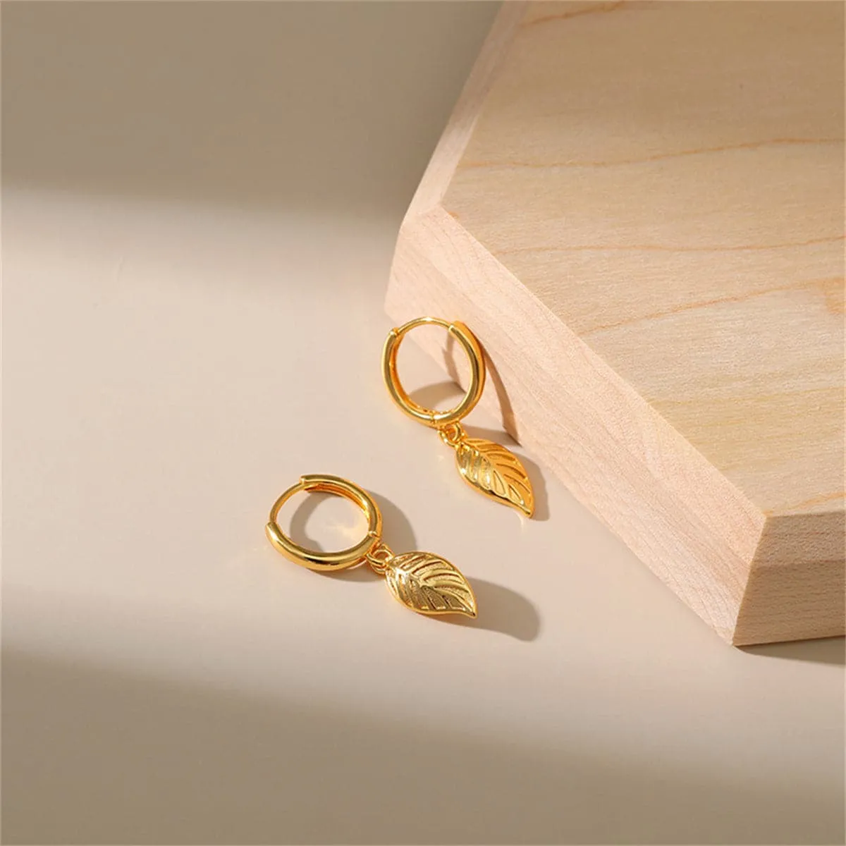 18K Gold-Plated Leaf Huggie Earrings