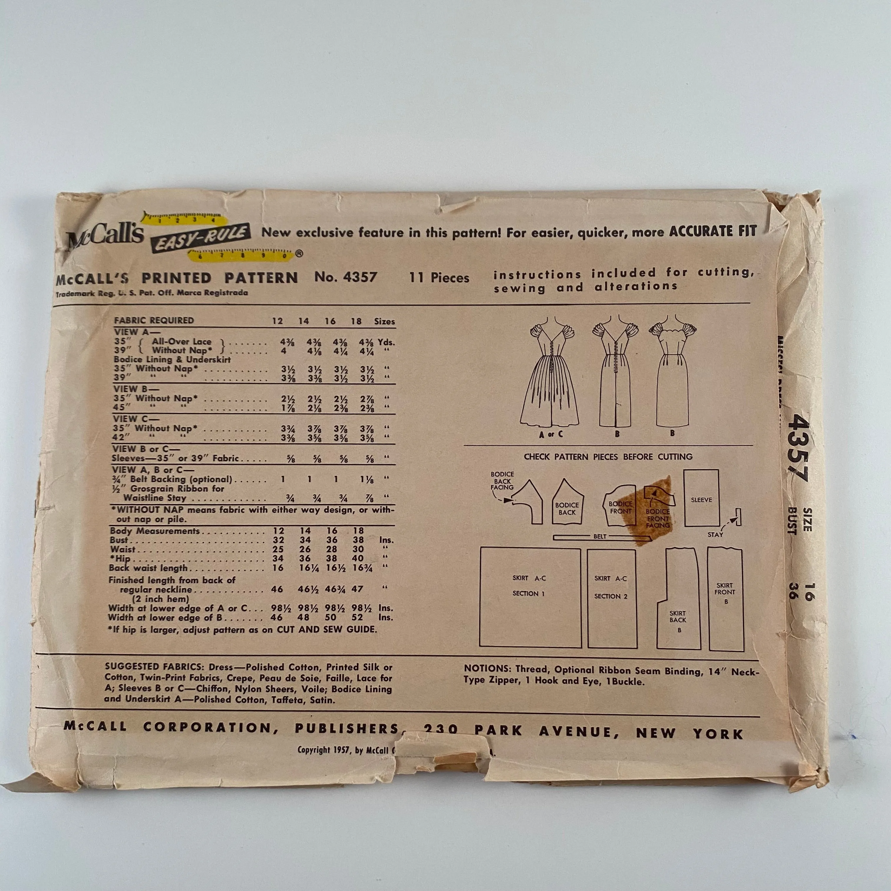 1950s McCall's Misses' Off The Shoulder Dress Pattern 4357