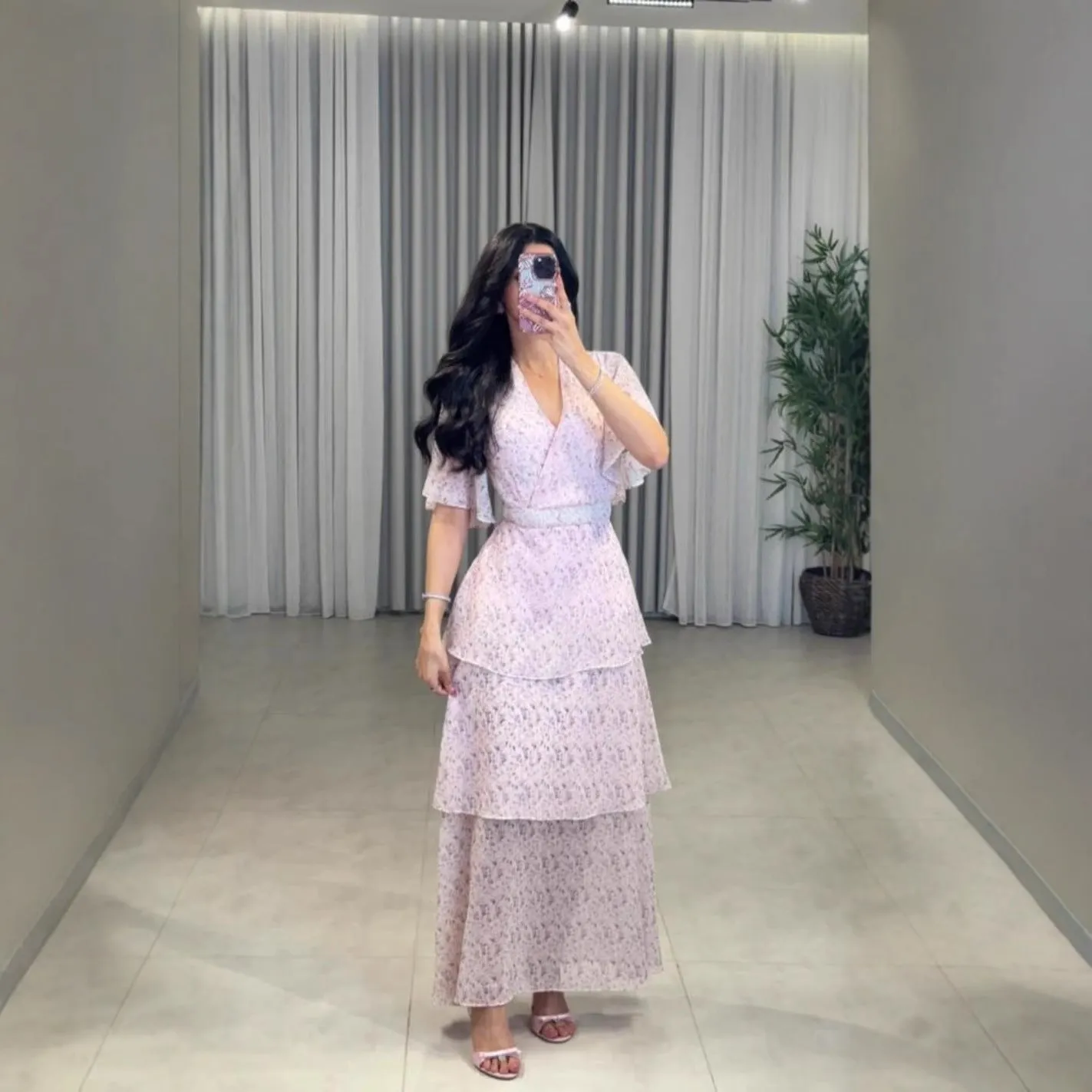 2025 spring and summer new New Popular trade women's clothing independent station  Middle East flower chiffon dress dress