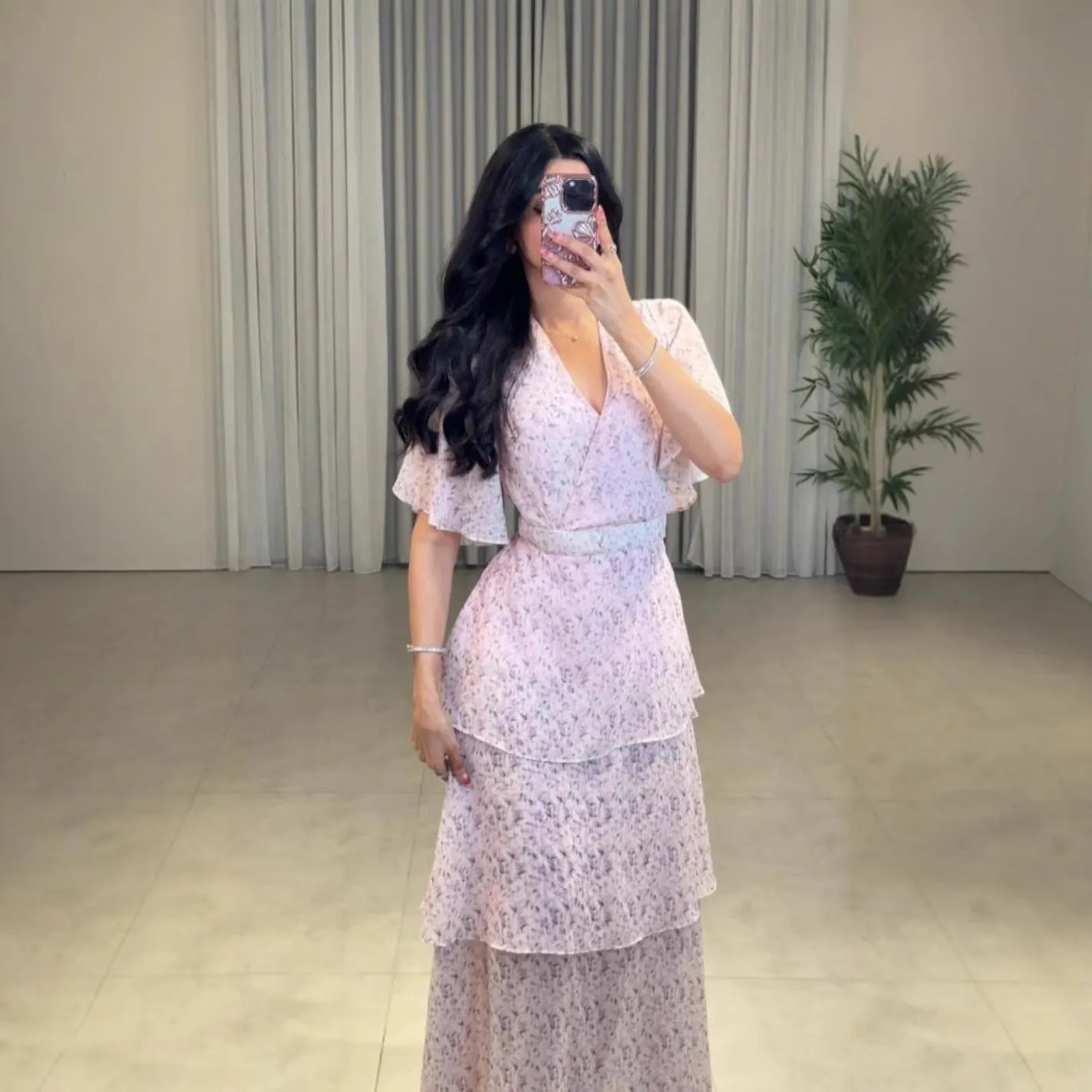 2025 spring and summer new New Popular trade women's clothing independent station  Middle East flower chiffon dress dress