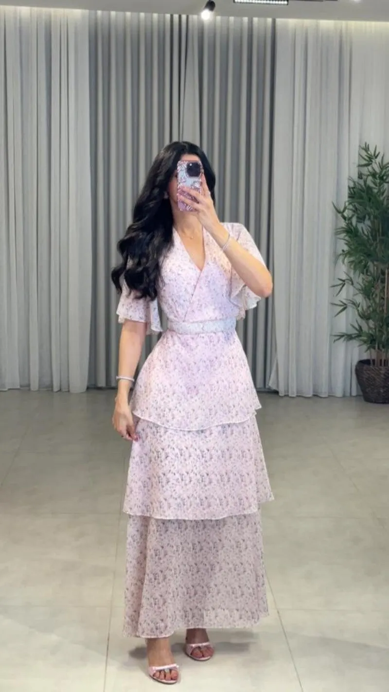 2025 spring and summer new New Popular trade women's clothing independent station  Middle East flower chiffon dress dress
