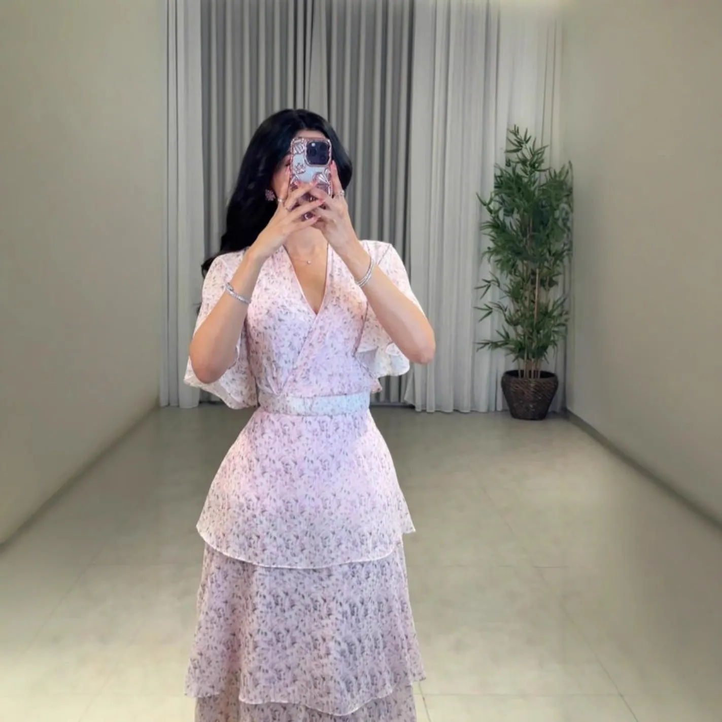 2025 spring and summer new New Popular trade women's clothing independent station  Middle East flower chiffon dress dress
