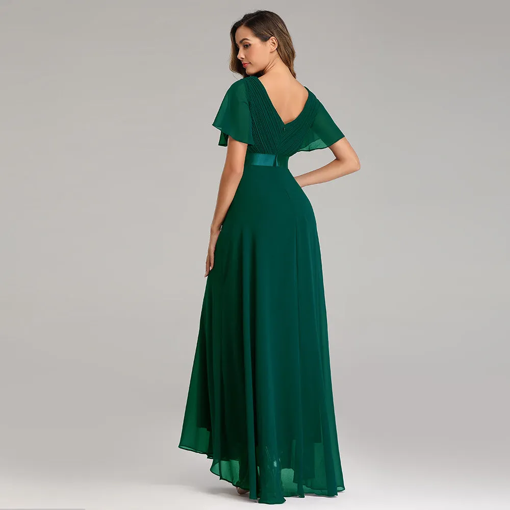 2025Popular trade big pendulum V-neck horn sleeve dress  new chiffon banquet bridesmaid dress large size evening dress