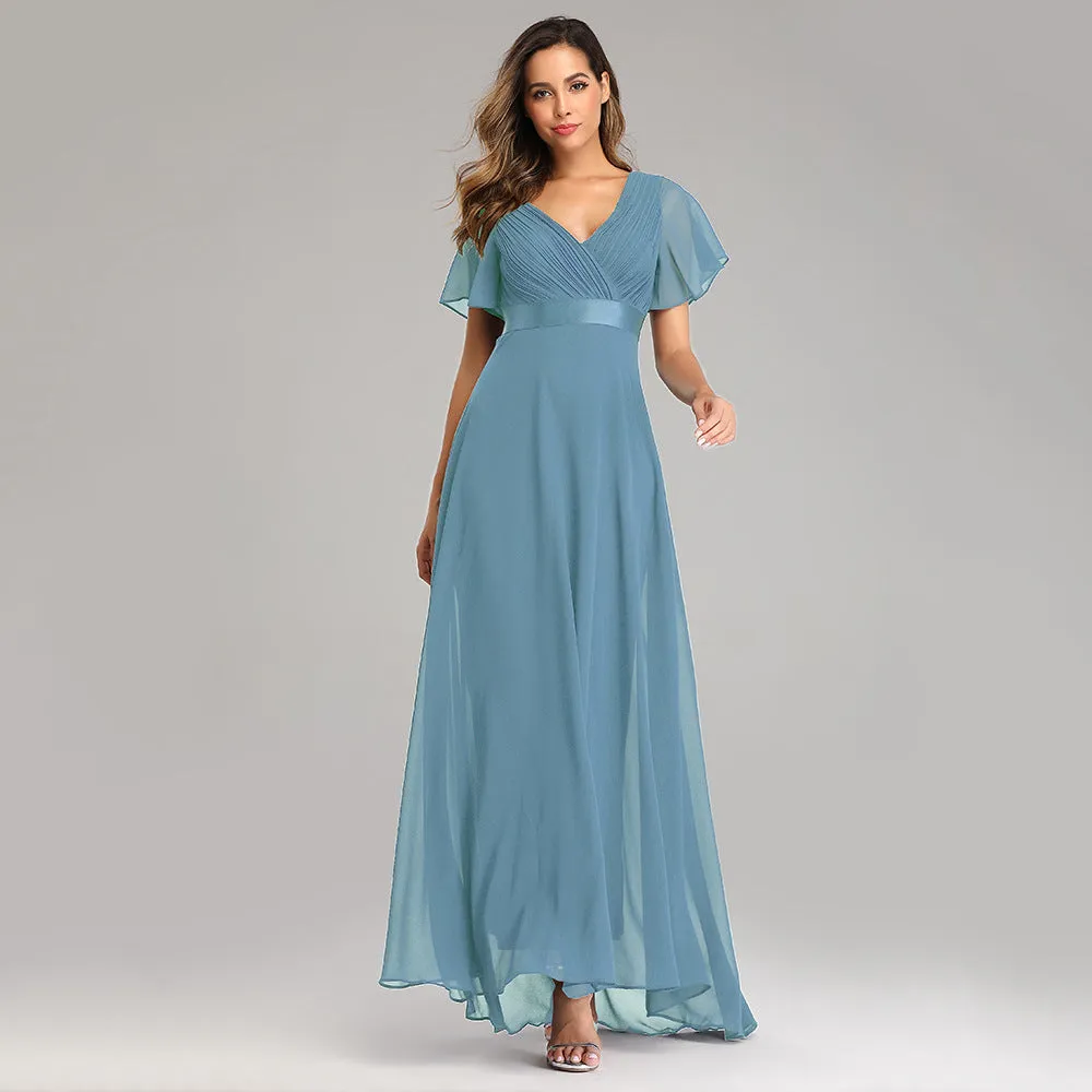 2025Popular trade big pendulum V-neck horn sleeve dress  new chiffon banquet bridesmaid dress large size evening dress