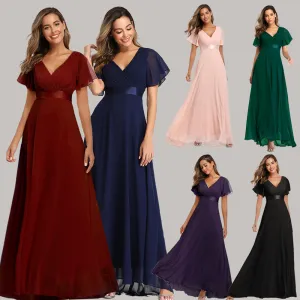 2025Popular trade big pendulum V-neck horn sleeve dress  new chiffon banquet bridesmaid dress large size evening dress