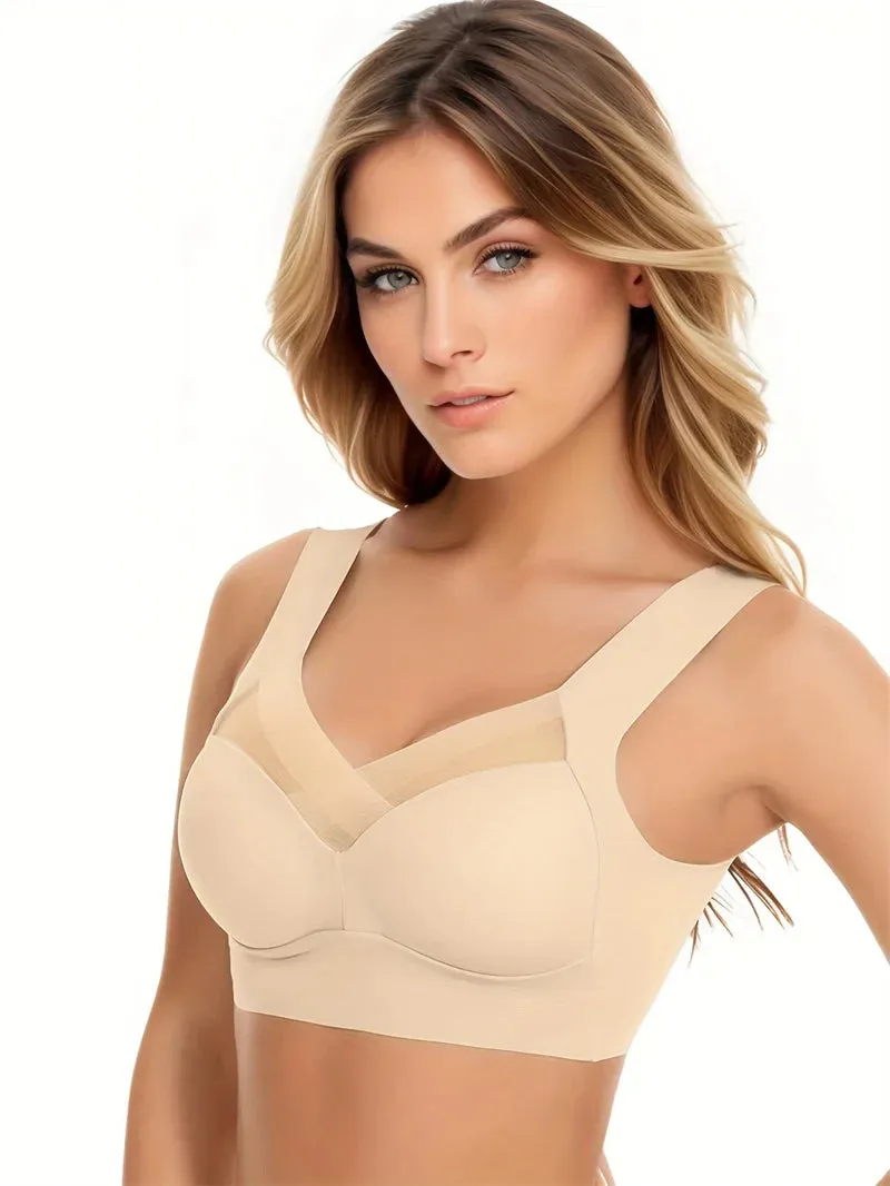2/1Solid Wireless Sports Bra Comfy & Breathable Seamless Push Up Running Workout Tank Everyday Bra, Women's Lingerie & Underwear