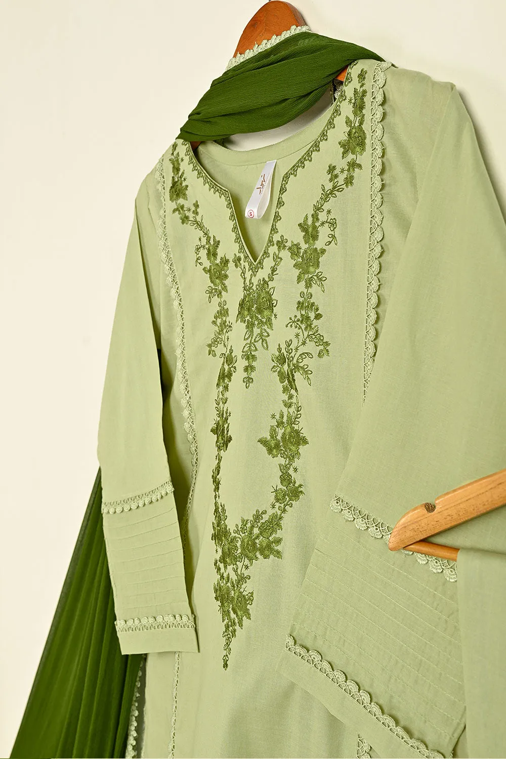 3SP-25A-Pista- 3PC COTTON EMBROIDERED DRESS