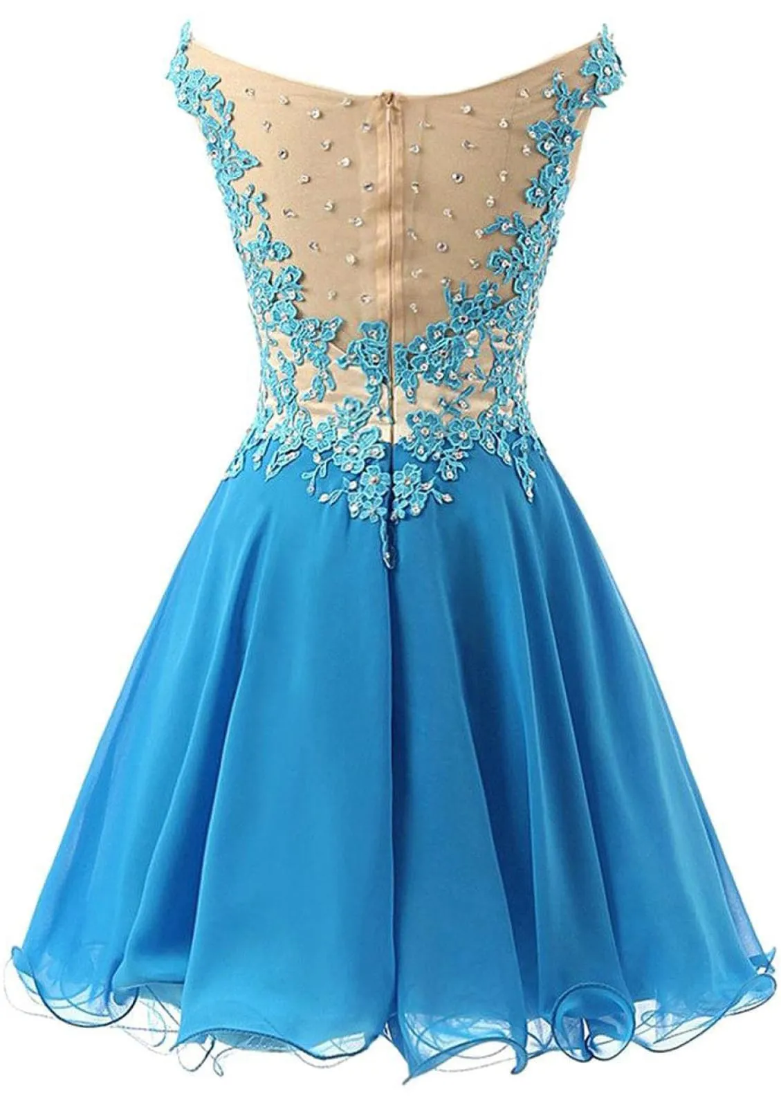 A-line Off Shoulder Short/Mini Tulle Homecoming Dress, Lace Beaded