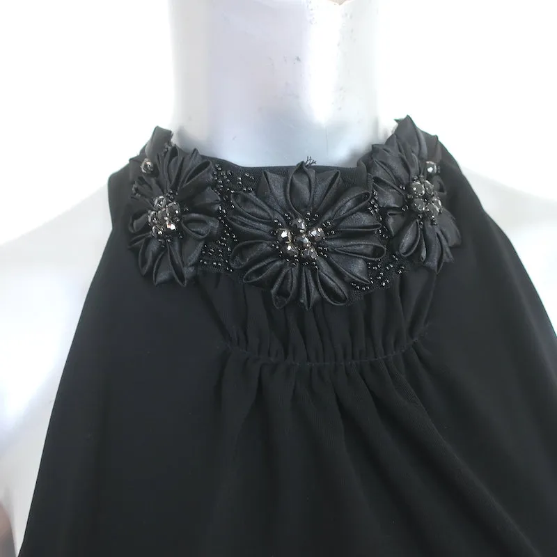 Alice   Olivia Crystal Flower-Embellished Halter Mini Dress Black Size Small
