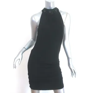 Alice   Olivia Crystal Flower-Embellished Halter Mini Dress Black Size Small