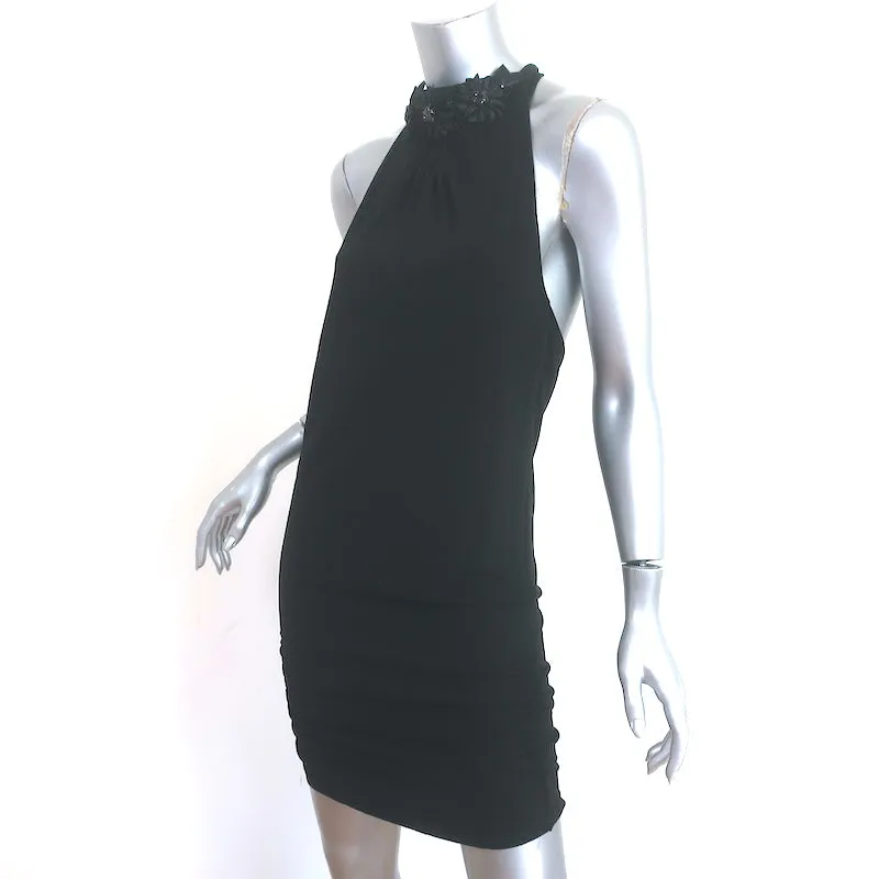 Alice   Olivia Crystal Flower-Embellished Halter Mini Dress Black Size Small