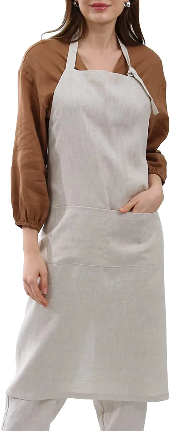 Amazhiyu Pure Linen Kitchen Apron with Pockets